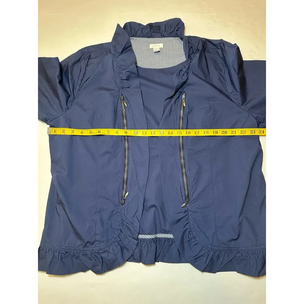 Chicos Jacket Women’s Size 3 US XL Navy Blue Open Front Ruffle Zip Pockets - Picture 5 of 7